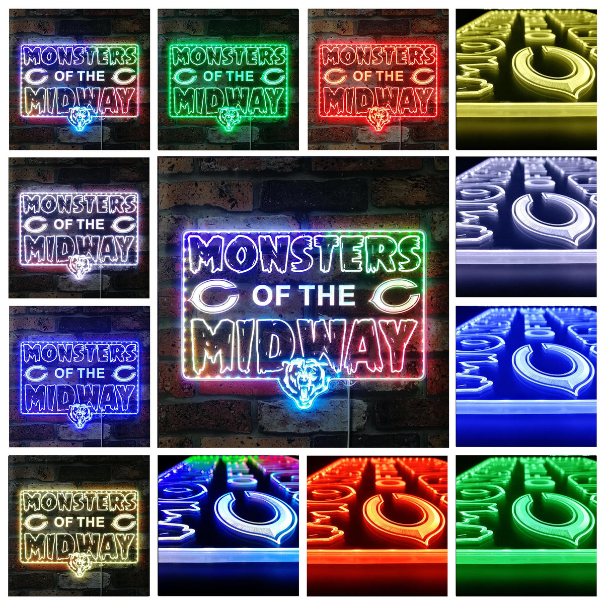 cookie monsters only neon sign Chicago Bears MONSTERS OF THE MIDWAY Dynamic RGB Edge Lit LED Sign
