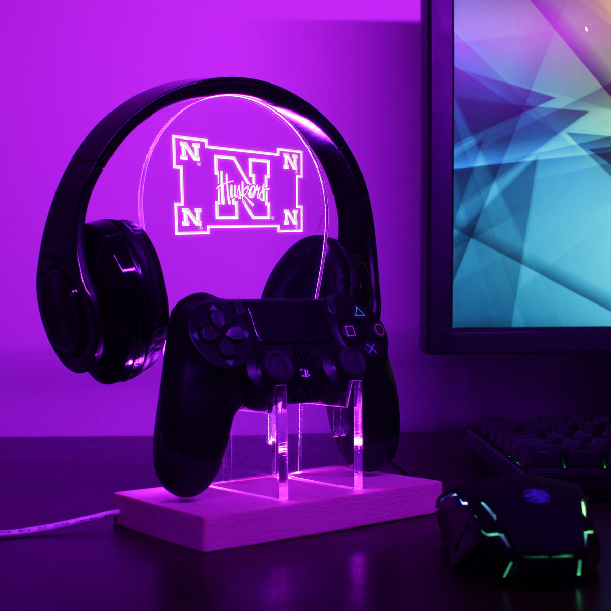 University Nebraska Husker LED Gaming Headset Controller Stand PRO