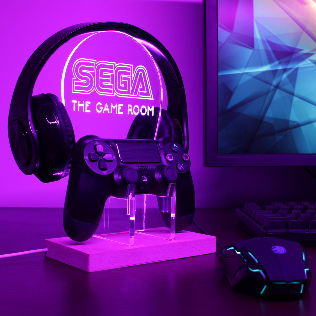 Sega Custom Personalized Game Room Led Headset Controller Stand Wooden