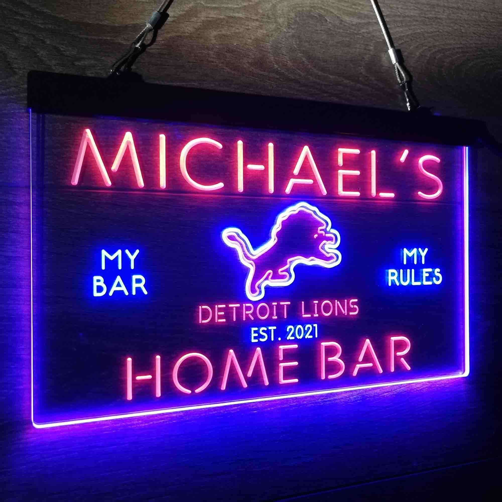 Personalized Detroit Lions Sports Bar Neon LED Sign