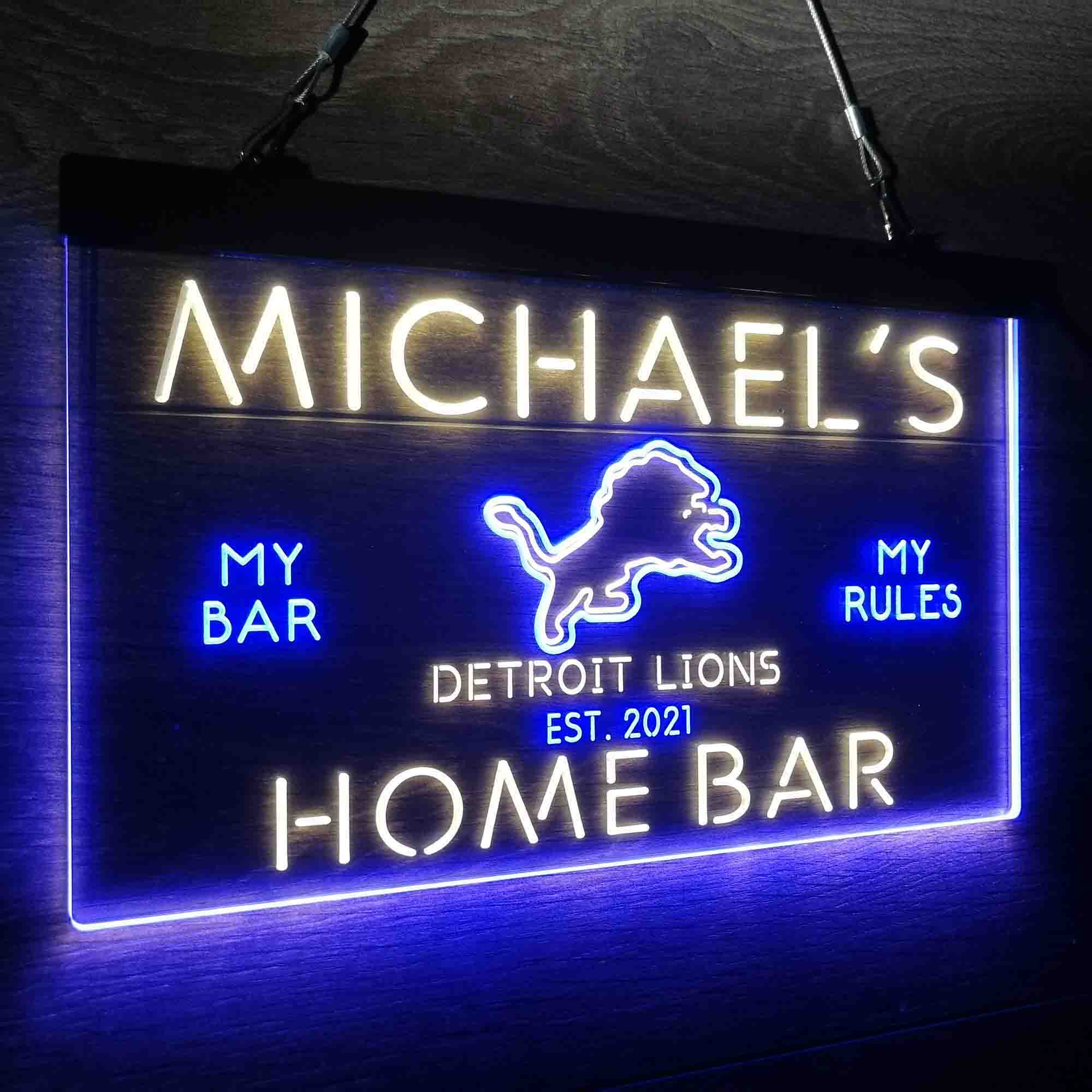 Personalized Detroit Lions Sports Bar Neon LED Sign