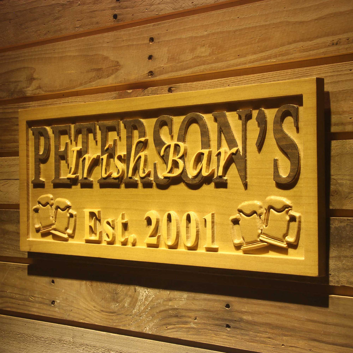 Personalized Irish Bar Wooden Sign Beer Mugs Rustic Home Décor Lake