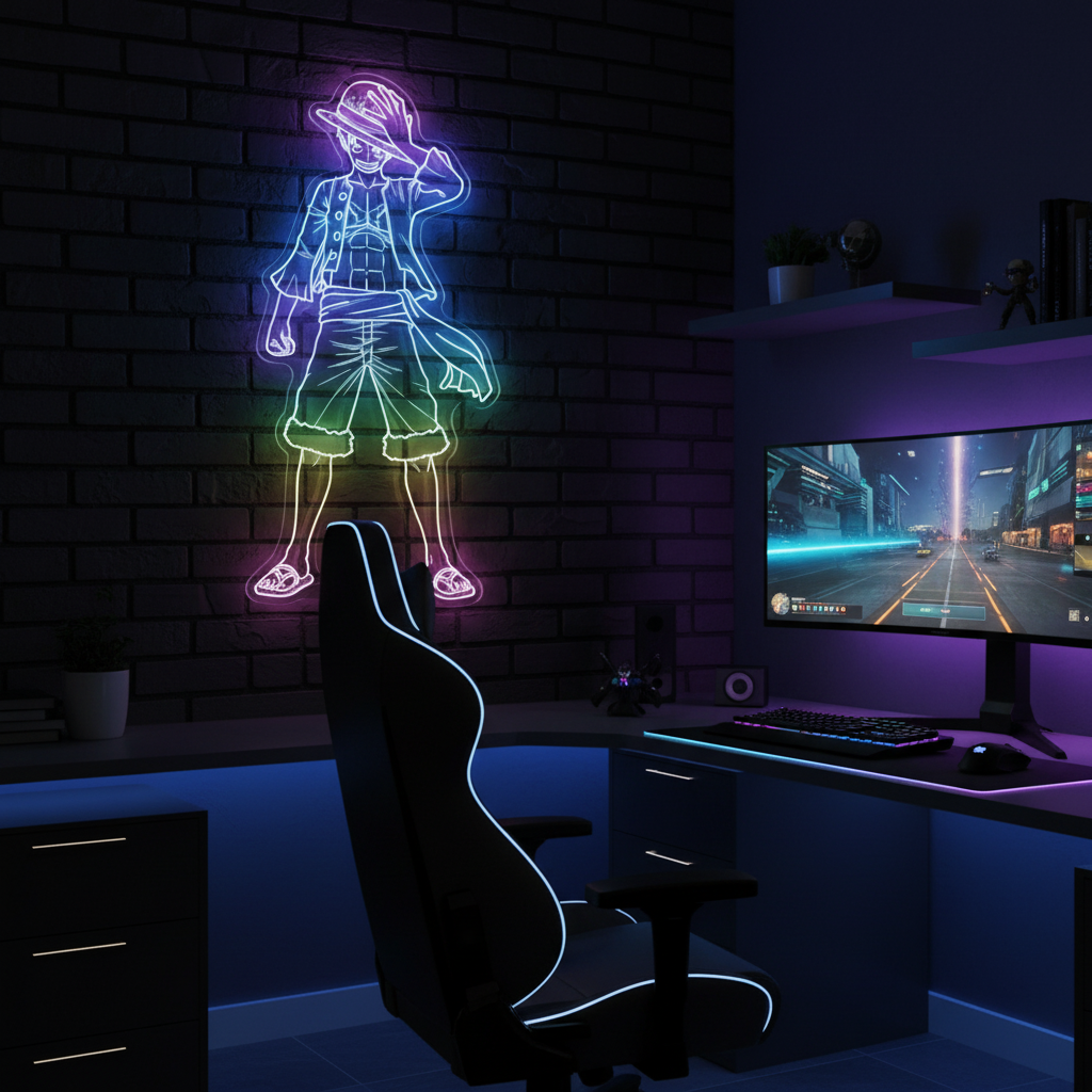 One Piece Luffy Neon LED Sign with Dynamic RGB Colors