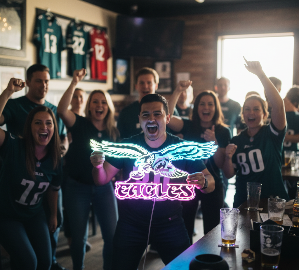 Philadelphia Eagles Neon LED Sign with Dynamic RGB Colors - Premium Edge Lit Design