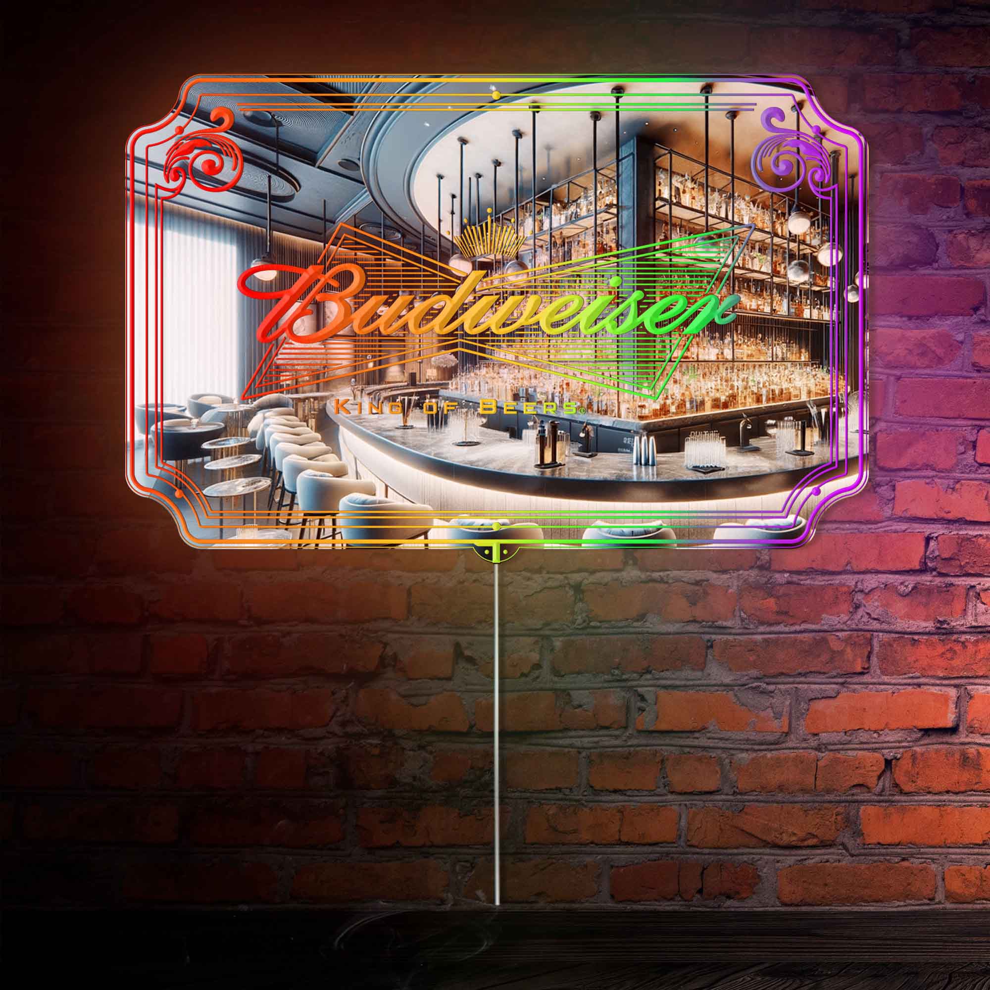 Budweiser RGB LED Neon Sign with Elegant Mirror Backing