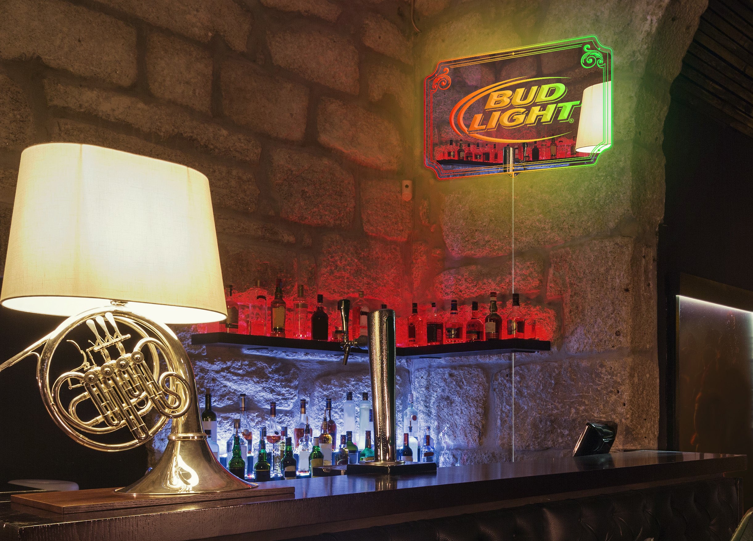 Bud Light RGB LED Neon Sign with Elegant Mirror Backing