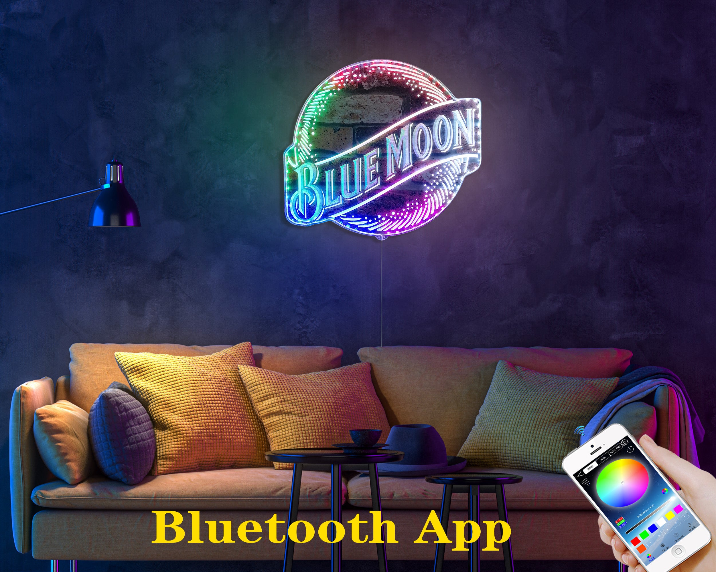 blue moon beer Dynamic RGB Edge Lit LED Sign