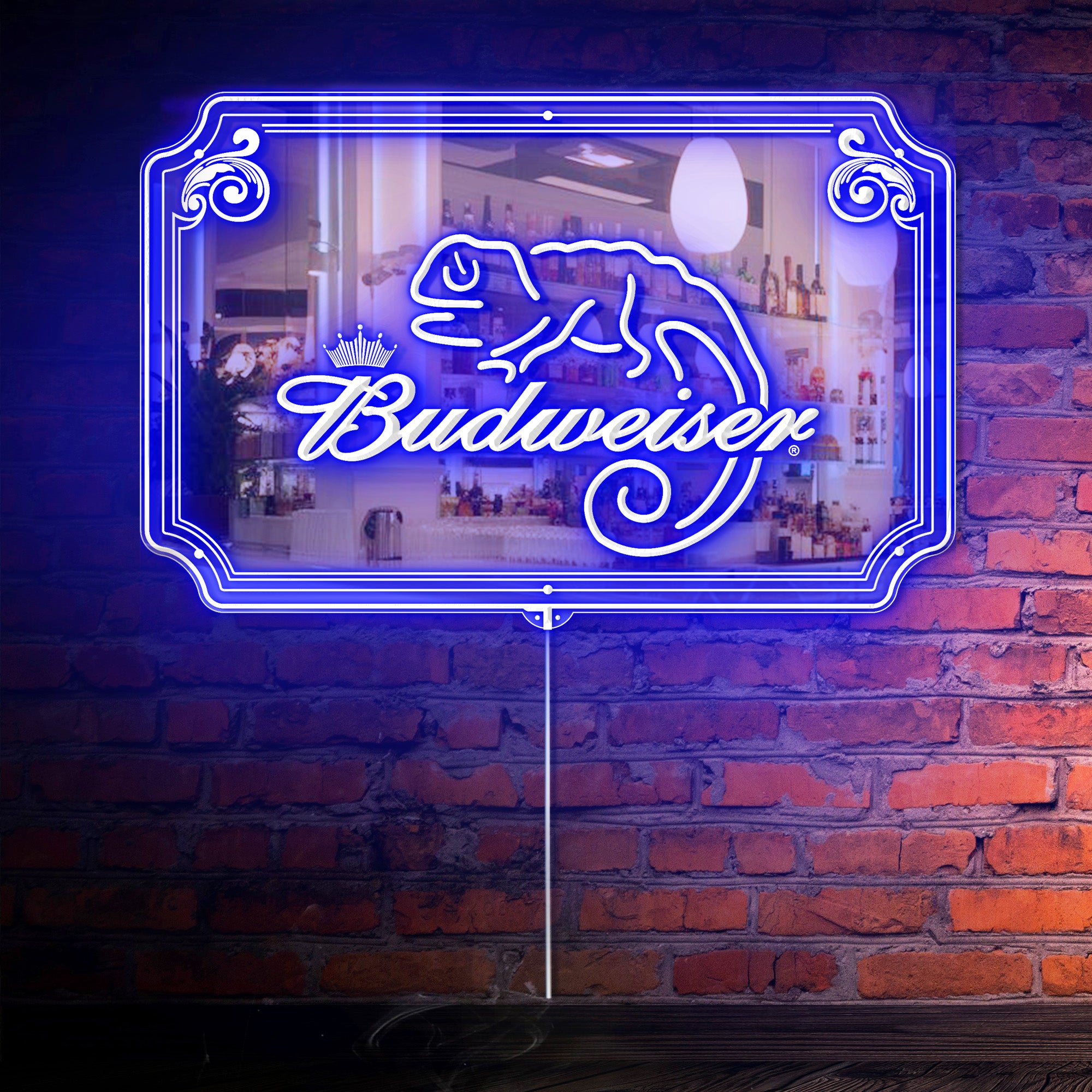 Budweiser Lizard RGB LED Neon Sign with Elegant Mirror Backing