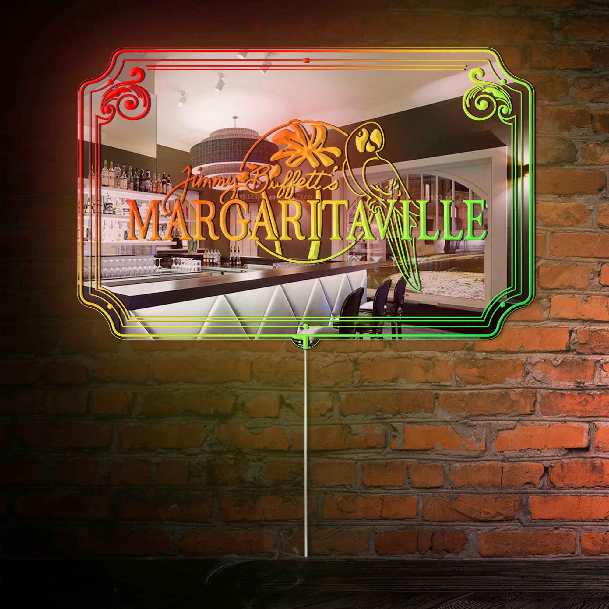 Jimmy Buffett's Margaritaville RGB LED Neon Sign with Elegant Mirror Backing