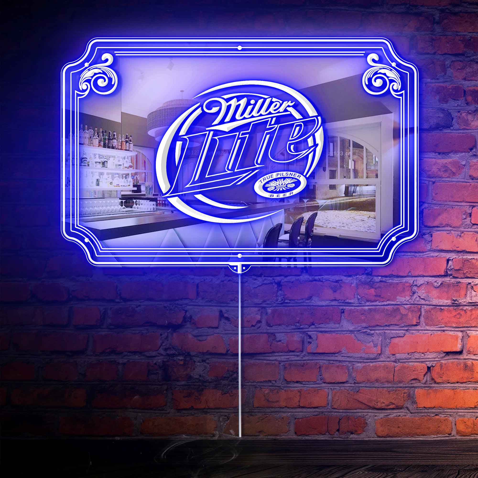 Miller Lite RGB LED Neon Sign with Elegant Mirror Backing