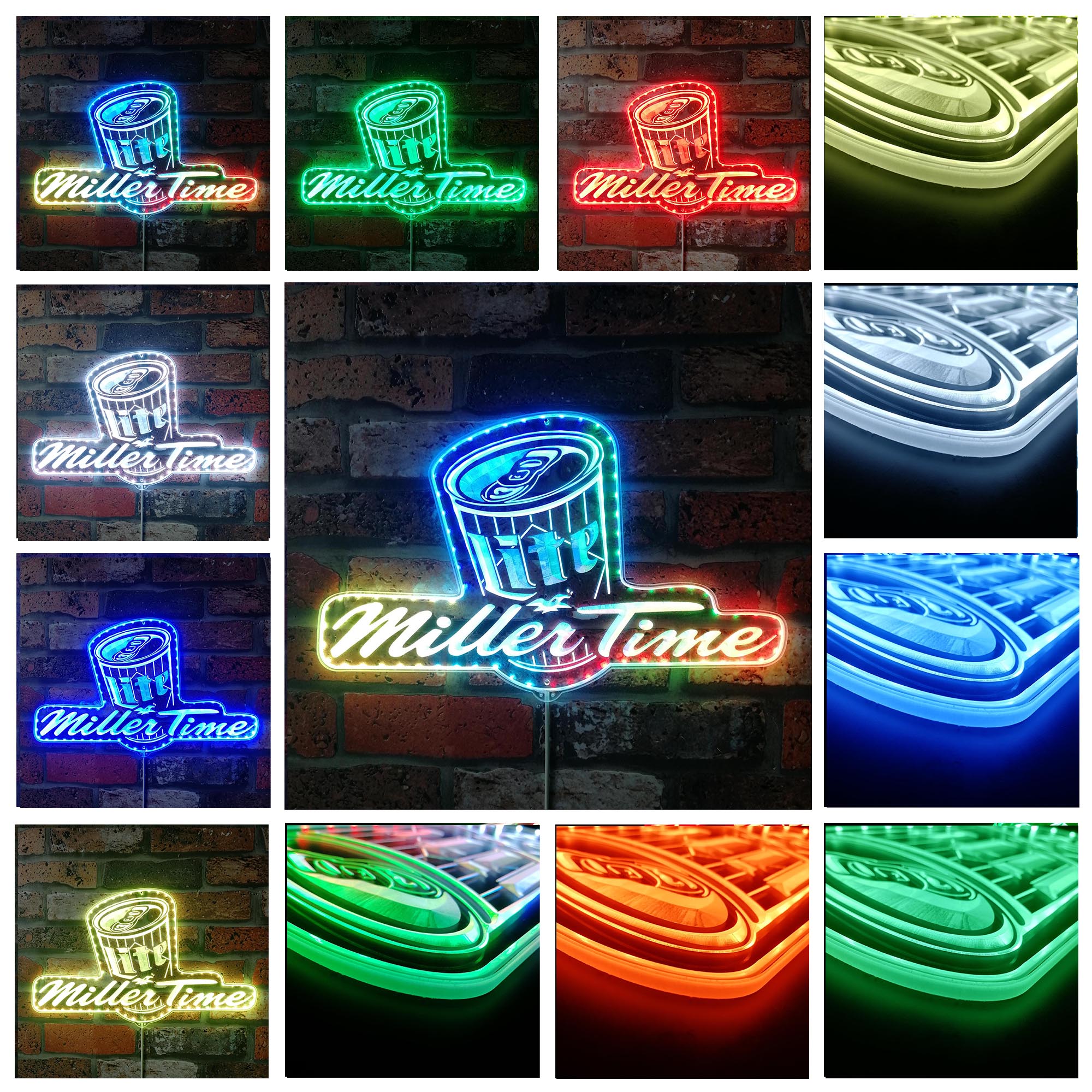 Miller Lite Time Beer Bar Neon RGB Edge Lit LED Sign