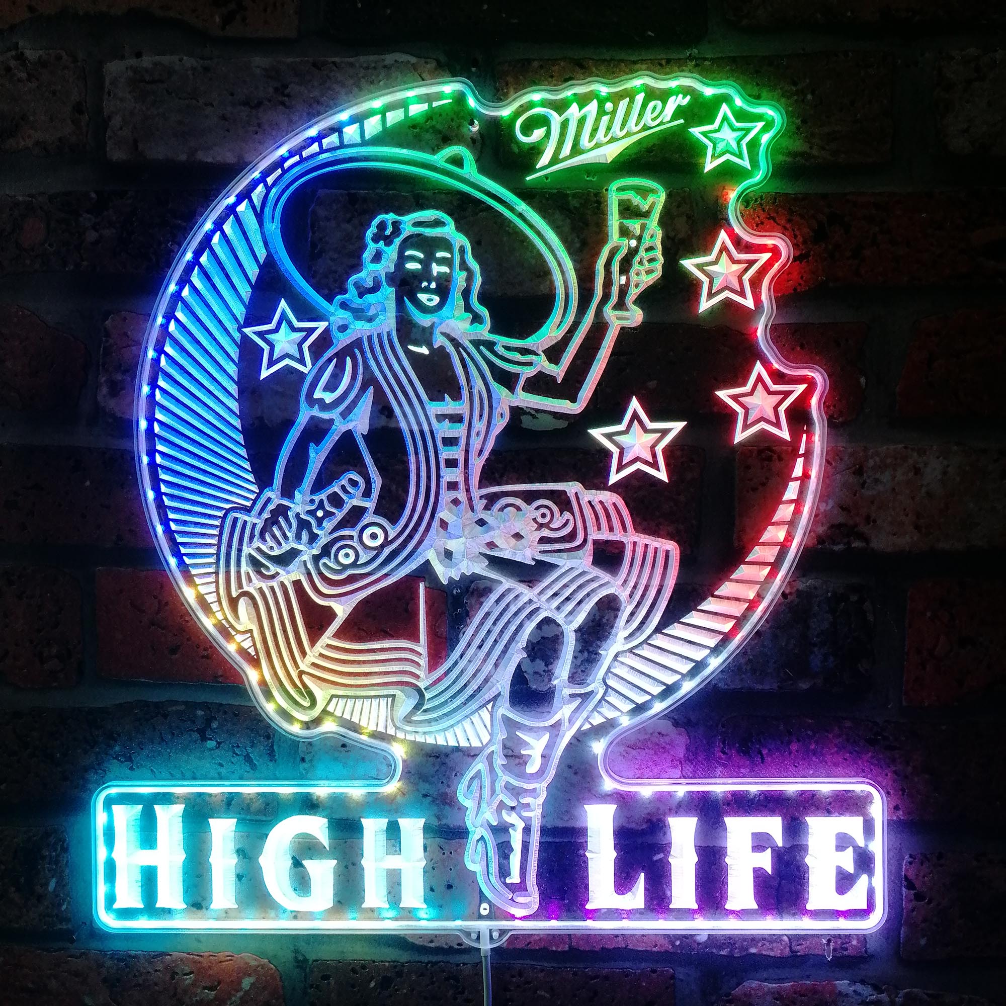 Miller High Life Lady Dynamic RGB Edge Lit LED Sign