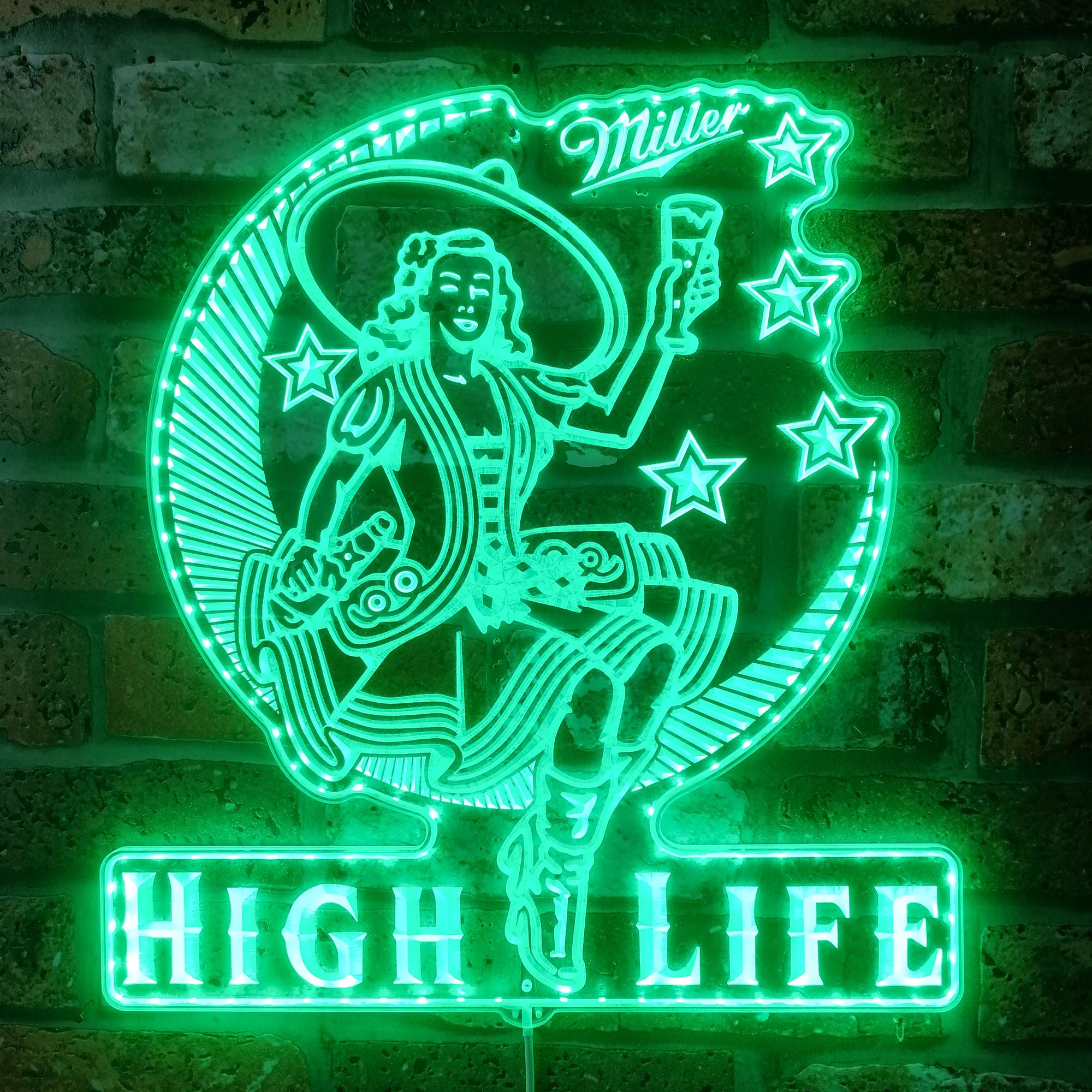 Miller High Life Lady Dynamic RGB Edge Lit LED Sign