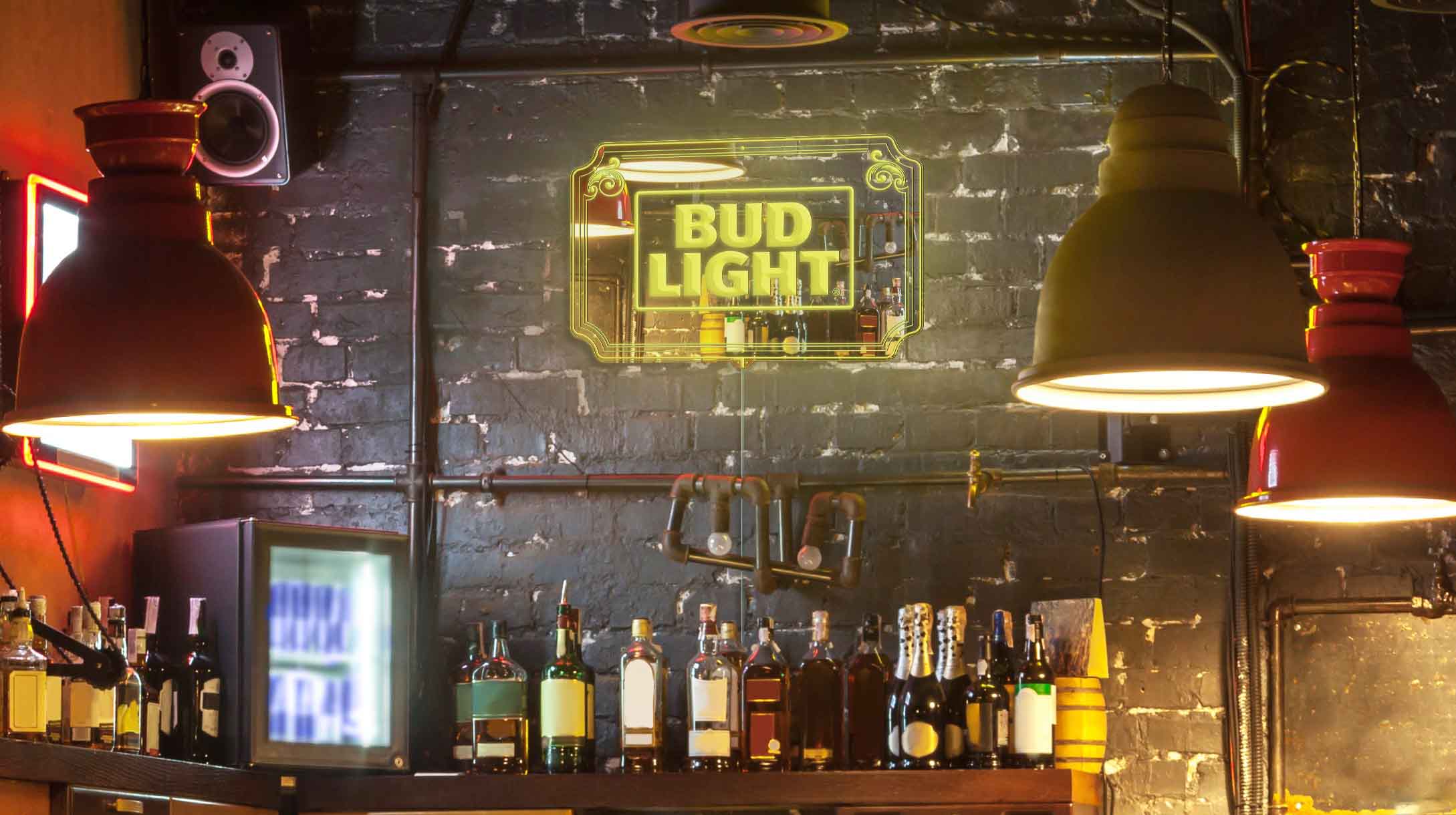 Bud Light RGB LED Neon Sign with Elegant Mirror Backing