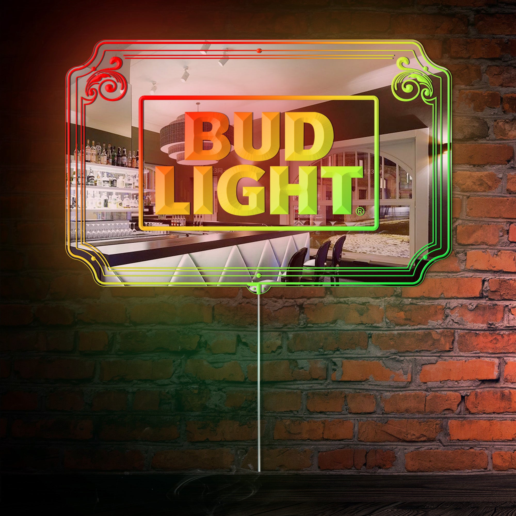 Bud Light RGB LED Neon Sign with Elegant Mirror Backing