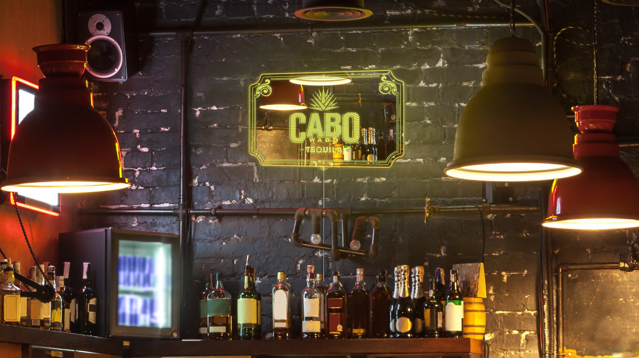 Cabo Wabo Tequila RGB LED Neon Sign with Elegant Mirror Backing