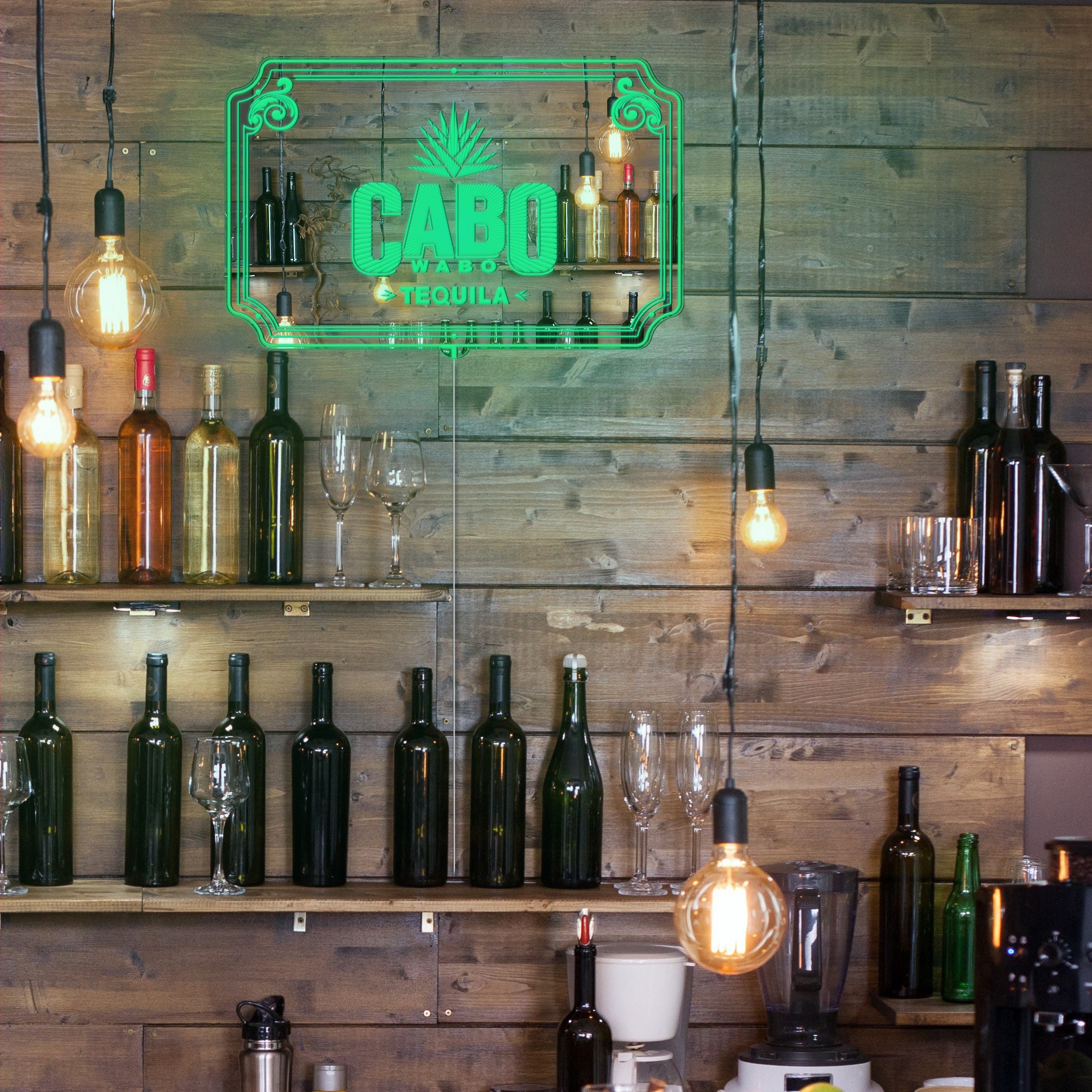 Cabo Wabo Tequila RGB LED Neon Sign with Elegant Mirror Backing