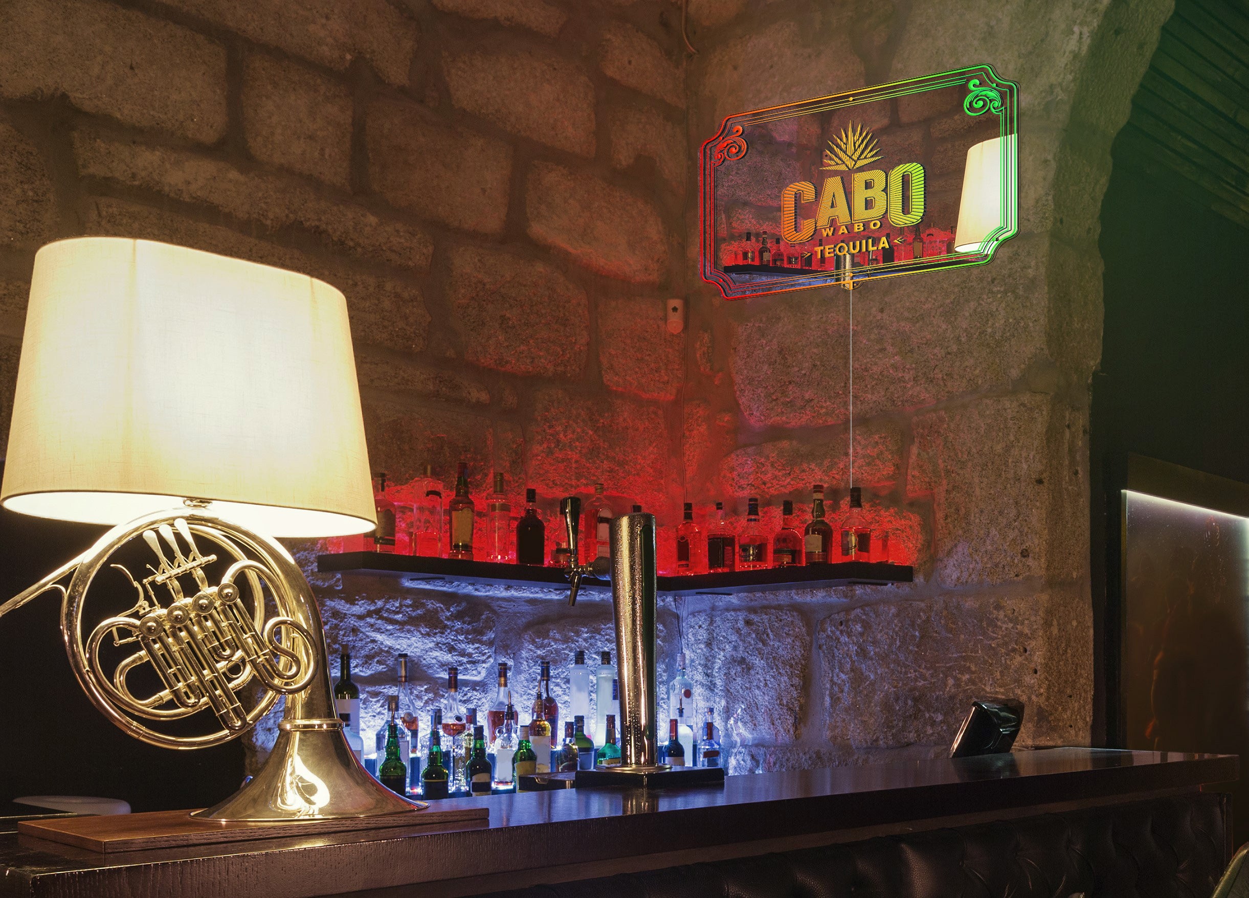 Cabo Wabo Tequila RGB LED Neon Sign with Elegant Mirror Backing