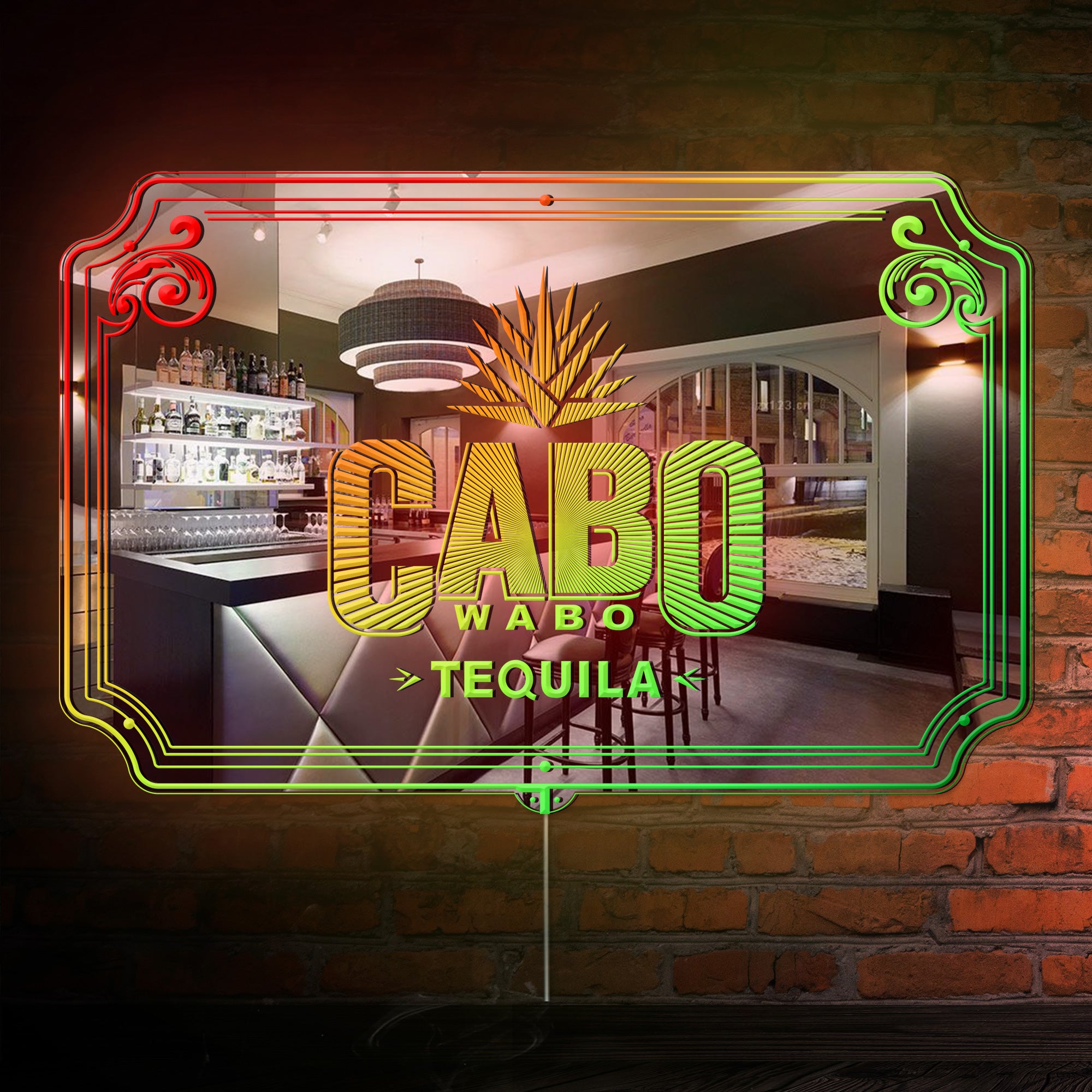 Cabo Wabo Tequila RGB LED Neon Sign with Elegant Mirror Backing