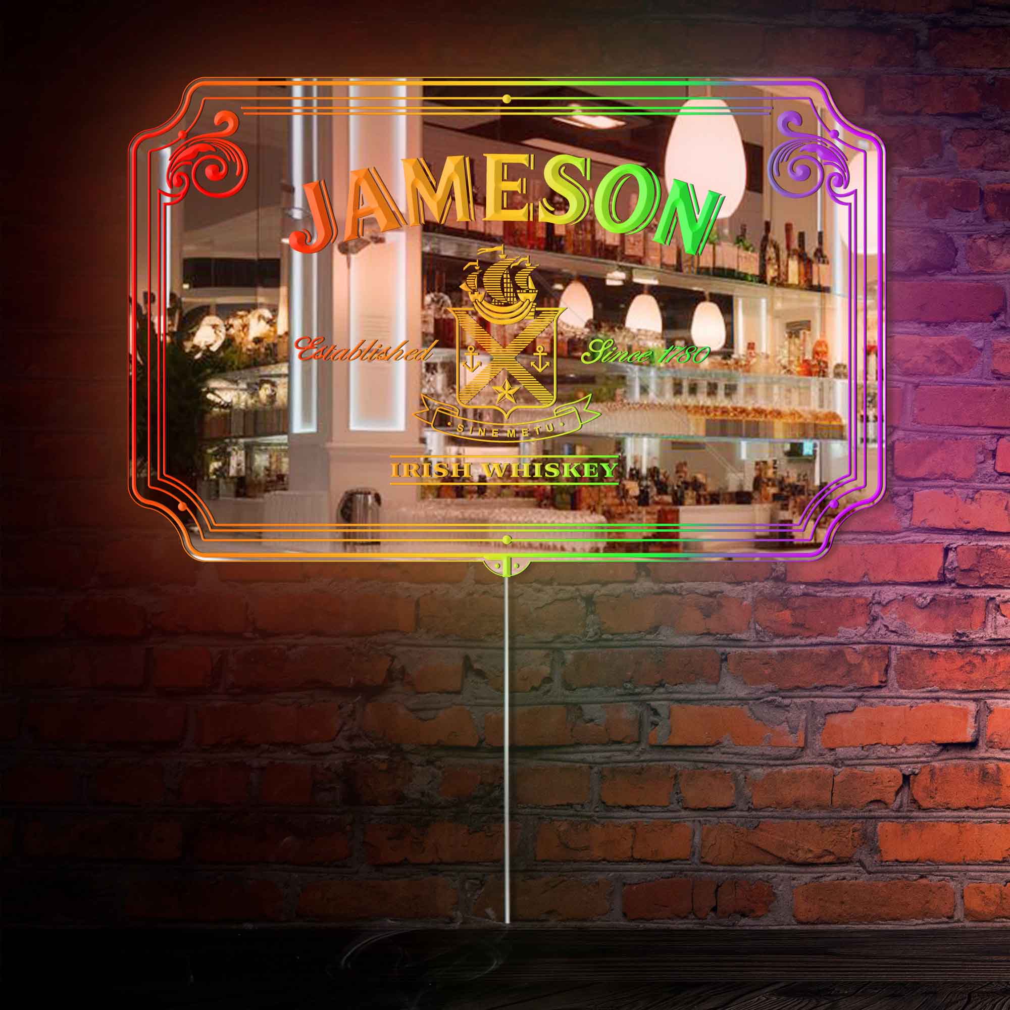 Jameson Irish Whiskey RGB LED Neon Sign with Elegant Mirror Backing