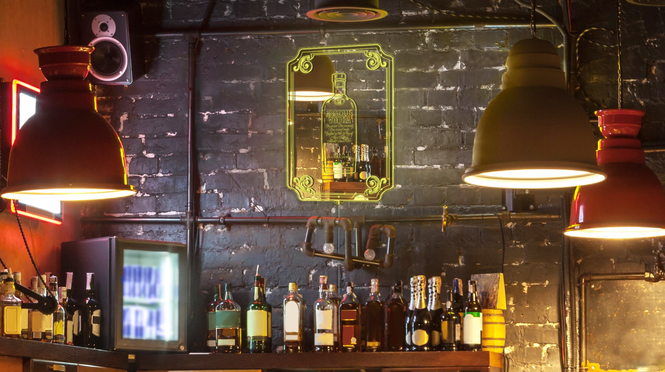 Absolut Vodka RGB LED Neon Sign with Elegant Mirror Backing