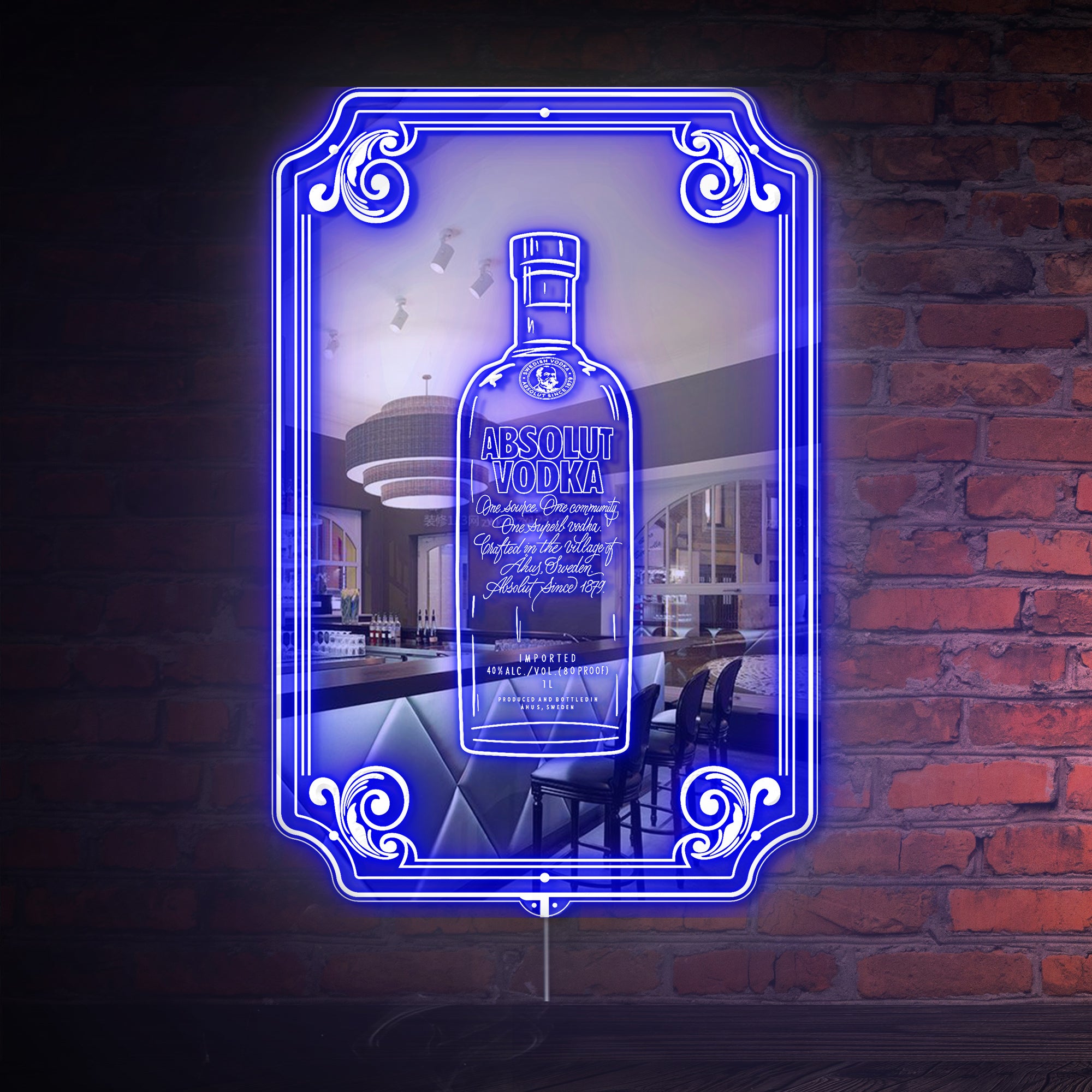 Absolut Vodka RGB LED Neon Sign with Elegant Mirror Backing