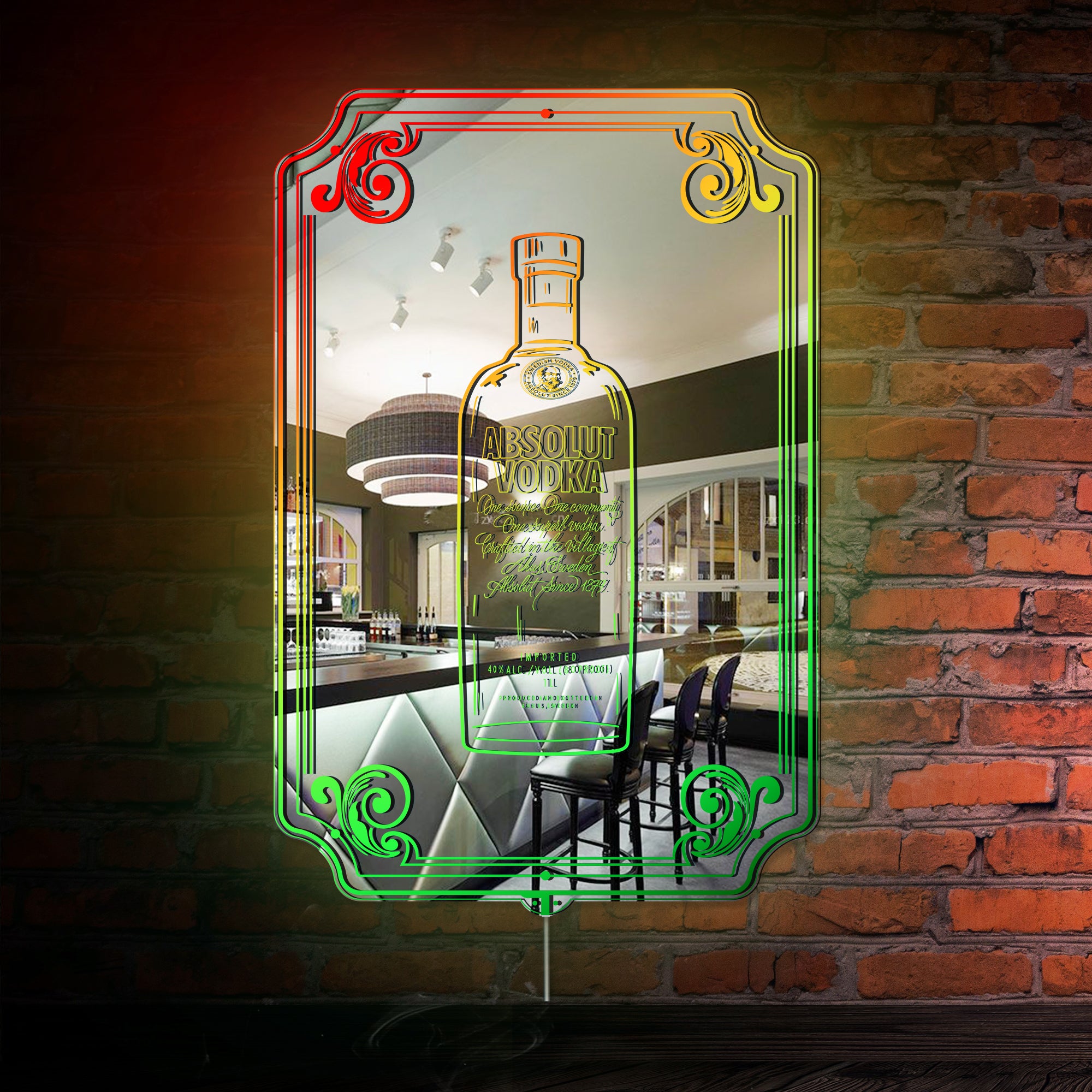 Absolut Vodka RGB LED Neon Sign with Elegant Mirror Backing