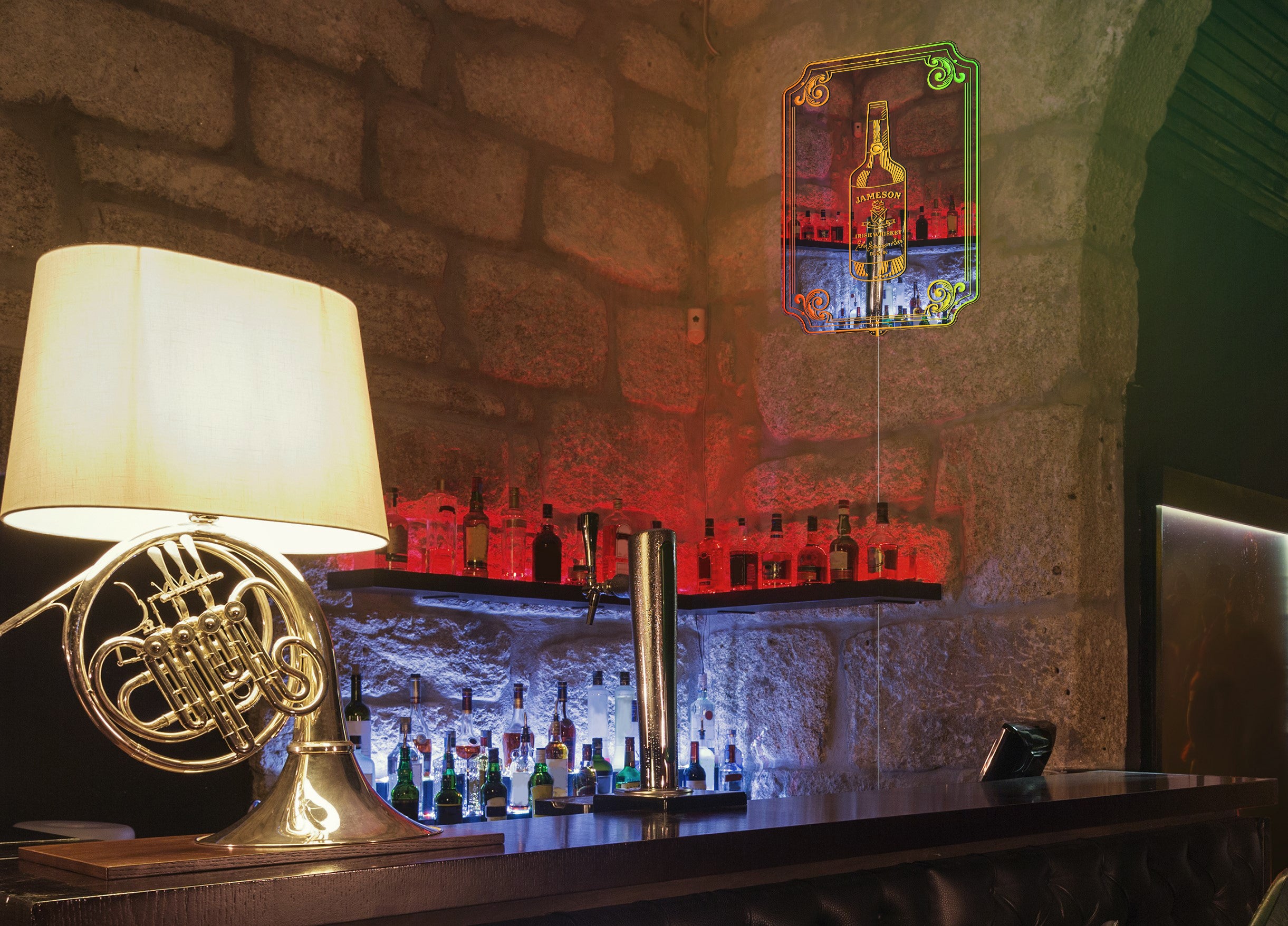 Jameson Irish Whiskey RGB LED Neon Sign with Elegant Mirror Backing