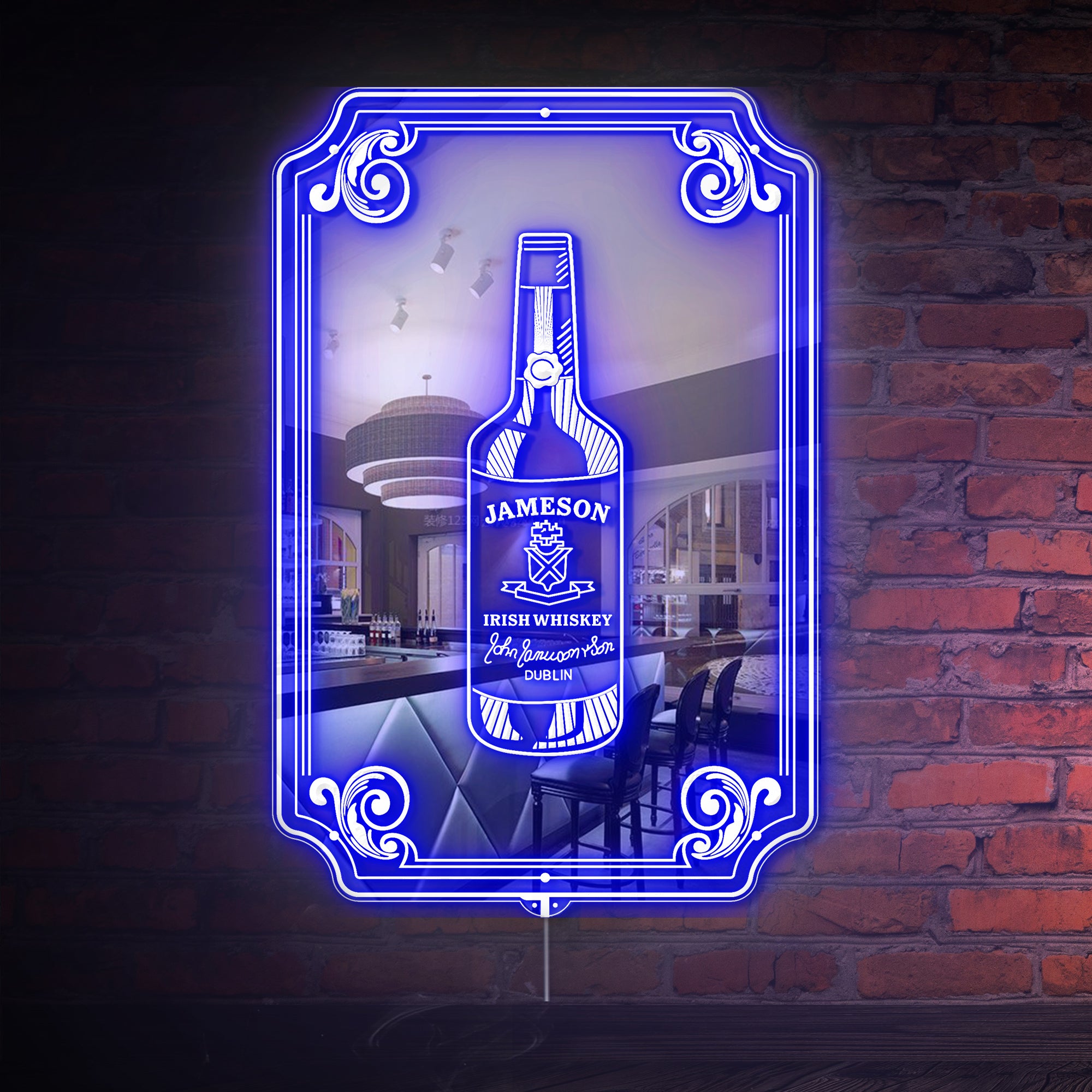 Jameson Irish Whiskey RGB LED Neon Sign with Elegant Mirror Backing