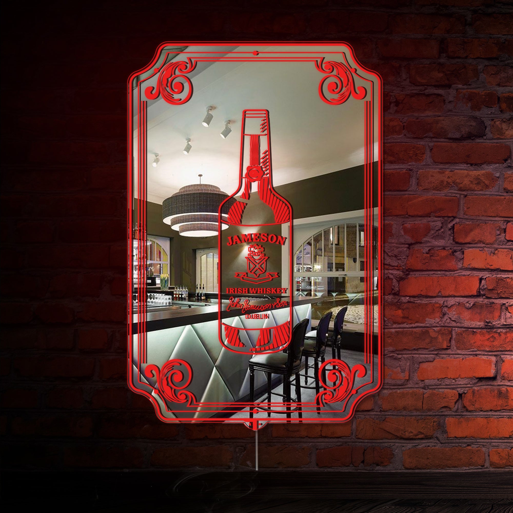 Jameson Irish Whiskey RGB LED Neon Sign with Elegant Mirror Backing
