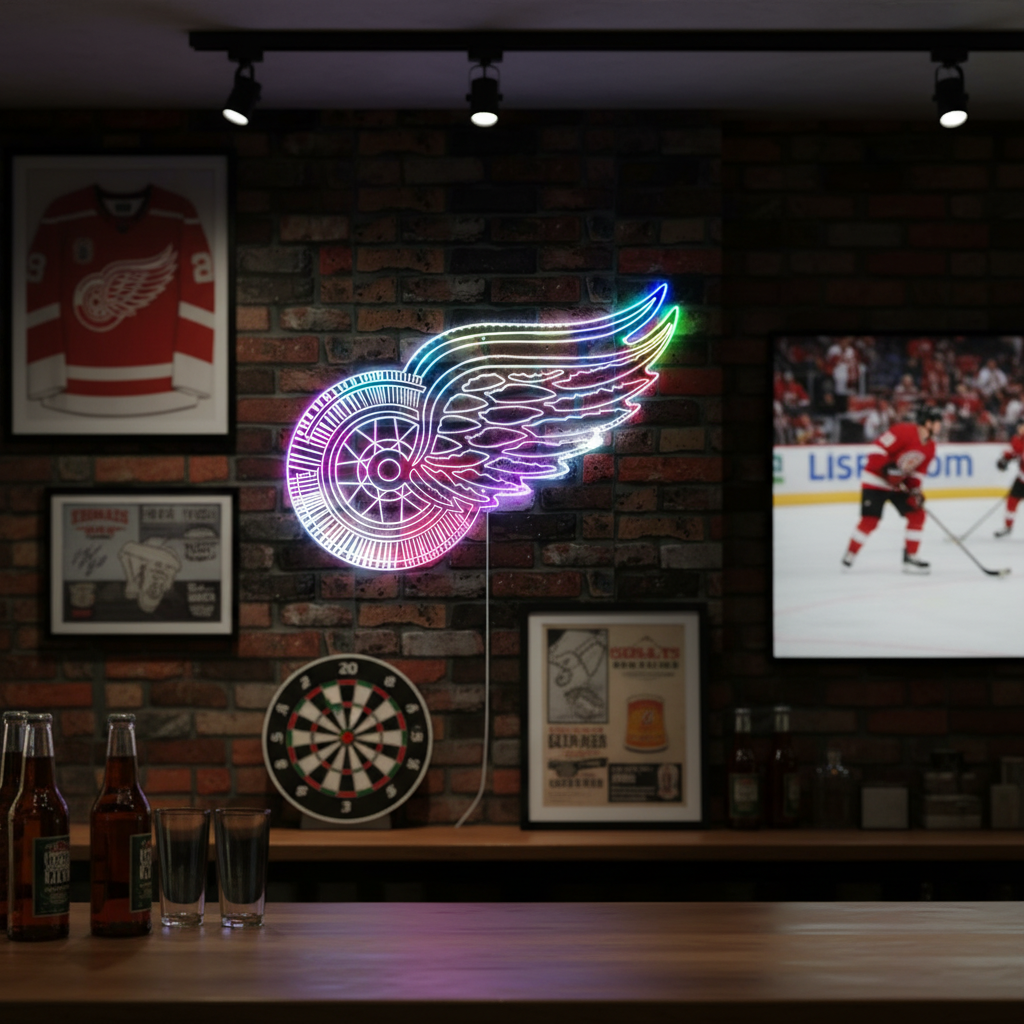 Detroit Red Wings Neon LED Sign with Dynamic RGB Colors