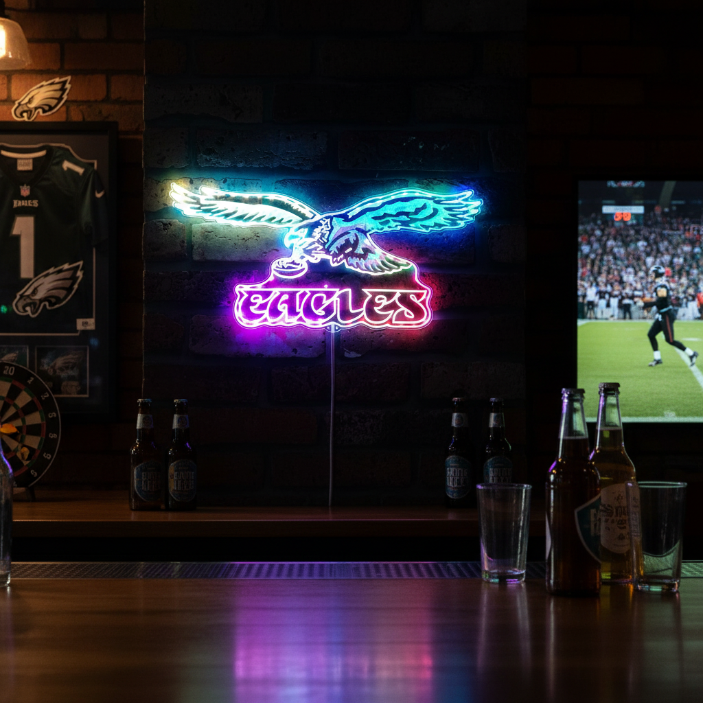 Philadelphia Eagles Neon LED Sign with Dynamic RGB Colors - Premium Edge Lit Design