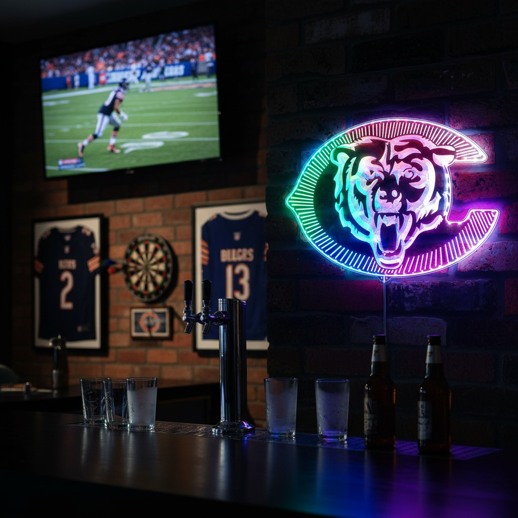 Chicago Bears Neon LED Sign with Dynamic RGB Colors