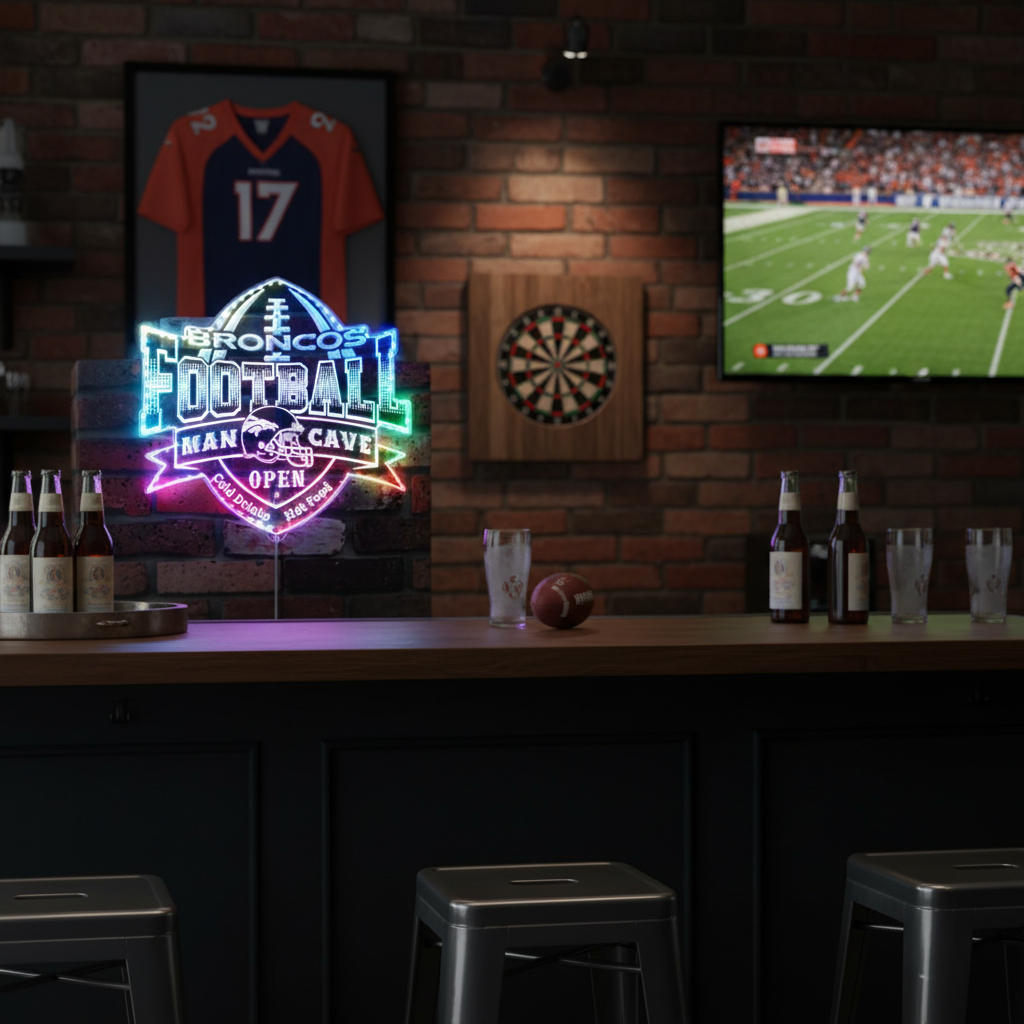 NFL Denver Broncos Football Neon LED Sign with Dynamic RGB Colors