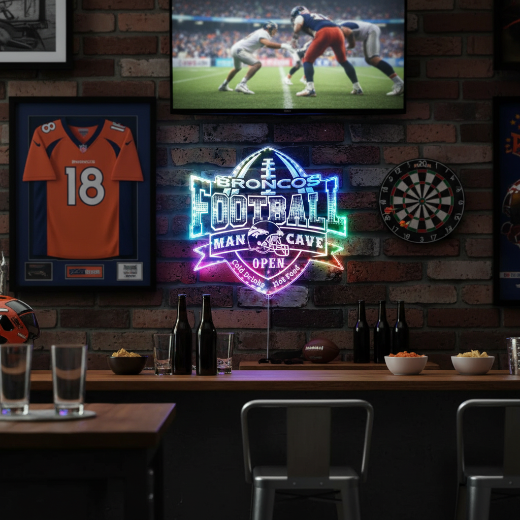 NFL Denver Broncos Football Neon LED Sign with Dynamic RGB Colors