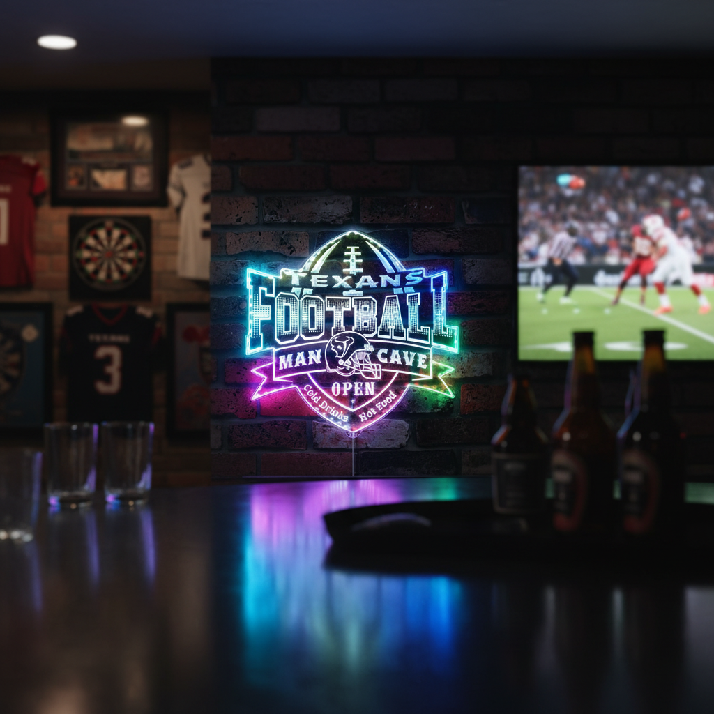 NFL Houston Texans Football Club Neon LED Sign with Dynamic RGB Colors