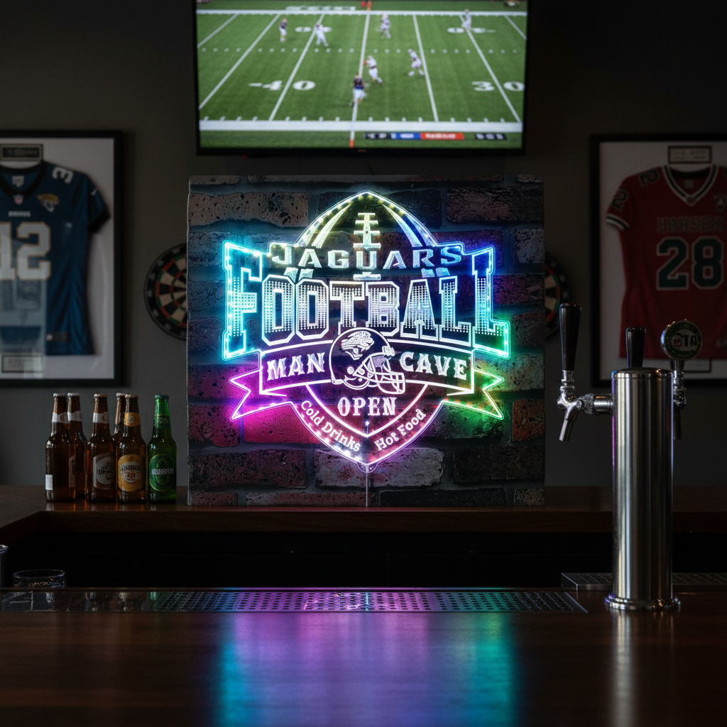 NFL Jacksonville Jaguars Football Neon LED Sign with Dynamic RGB Colors