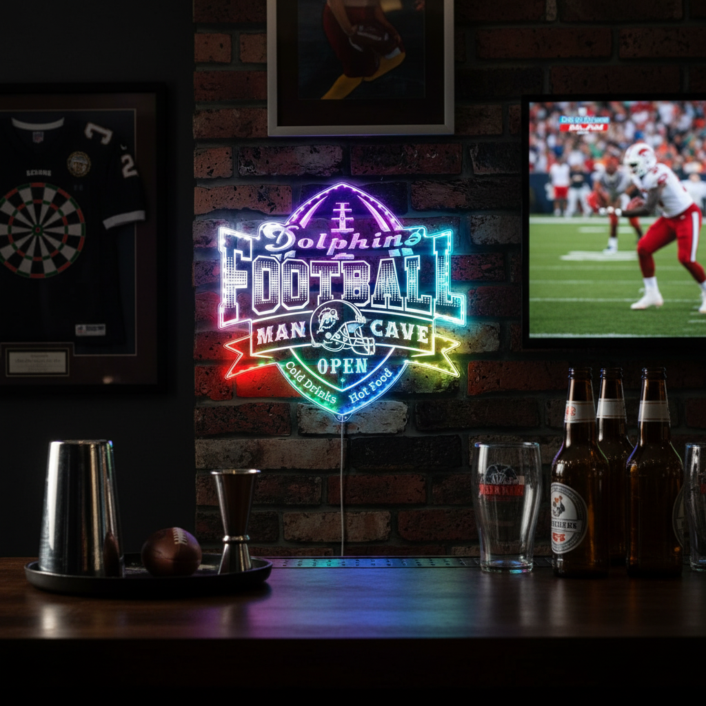 NFL Miami Dolphins Football Sport Neon LED Sign with Dynamic RGB Colors