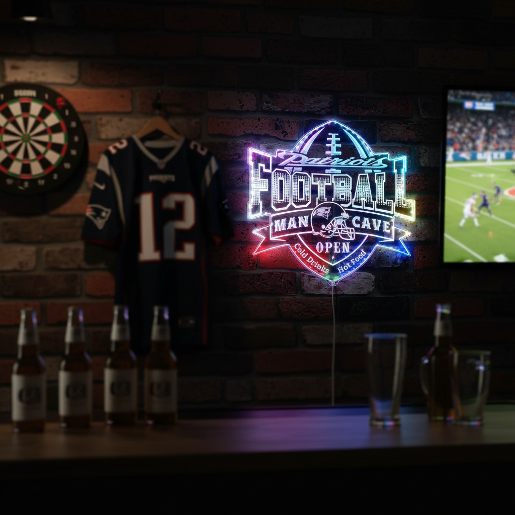 NFL New England Patriots Football Neon LED Sign with Dynamic RGB Colors
