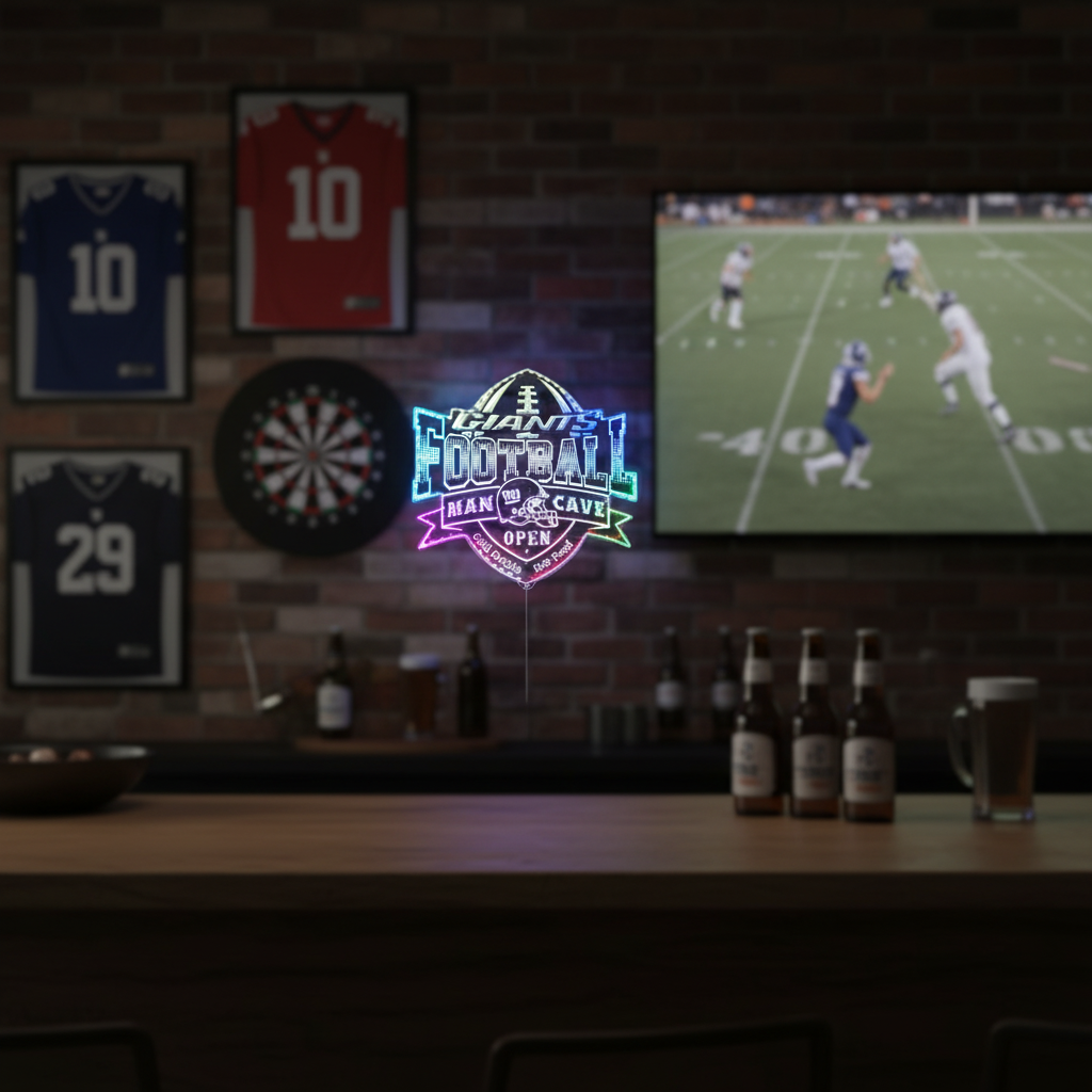 NFL New York Giants Football Neon LED Sign with Dynamic RGB Colors