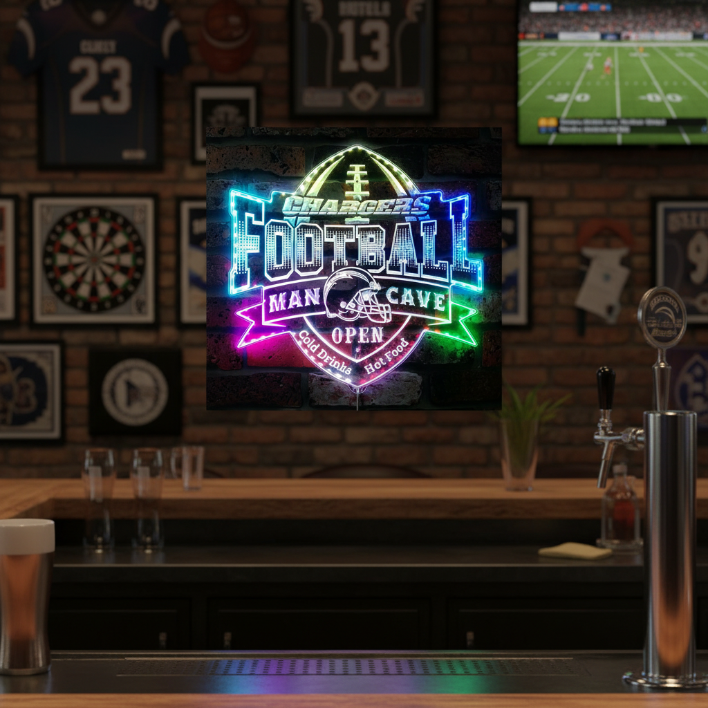 Los Angeles Chargers Football Neon LED Sign with Dynamic RGB Colors