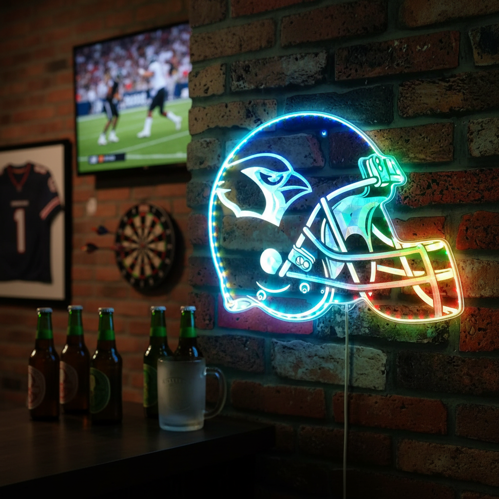 NFL Helmet Arizona Cardinals Football Neon LED Sign with Dynamic RGB Colors