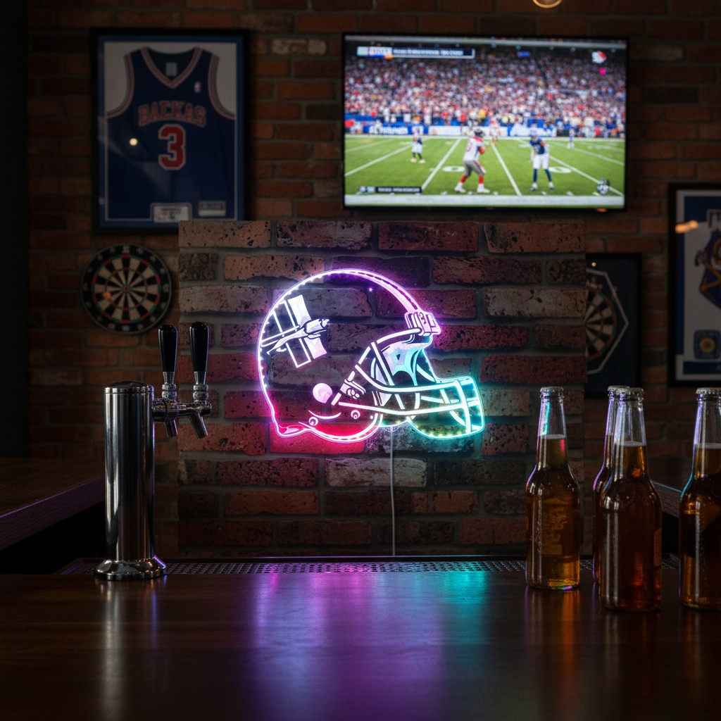 NFL Helmet Detroit Lions Football Neon LED Sign with Dynamic RGB Colors