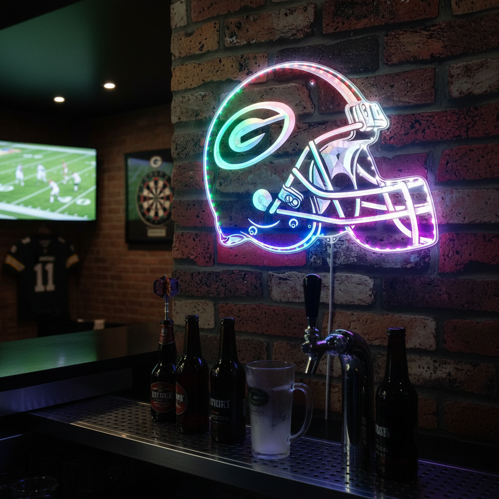 NFL Green Bay Packers Football Neon LED Sign with Dynamic RGB Colors