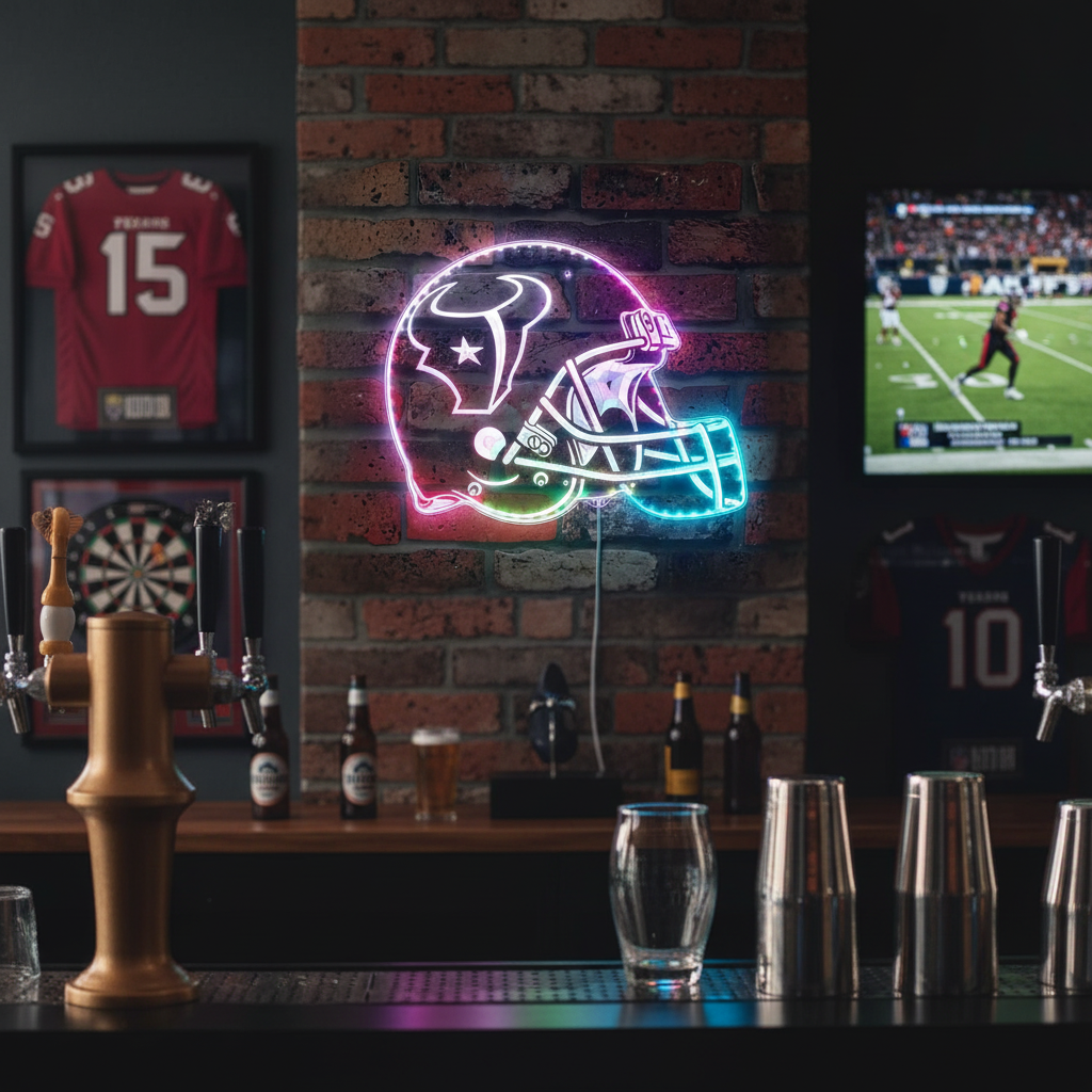 NFL Houston Texans Football Club Neon LED Sign with Dynamic RGB Colors