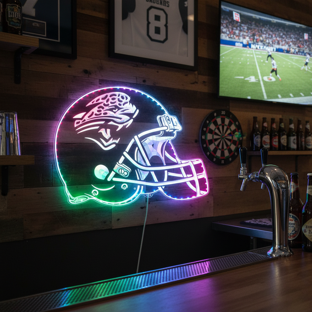 NFL Jacksonville Jaguars Football Neon LED Sign with Dynamic RGB Colors