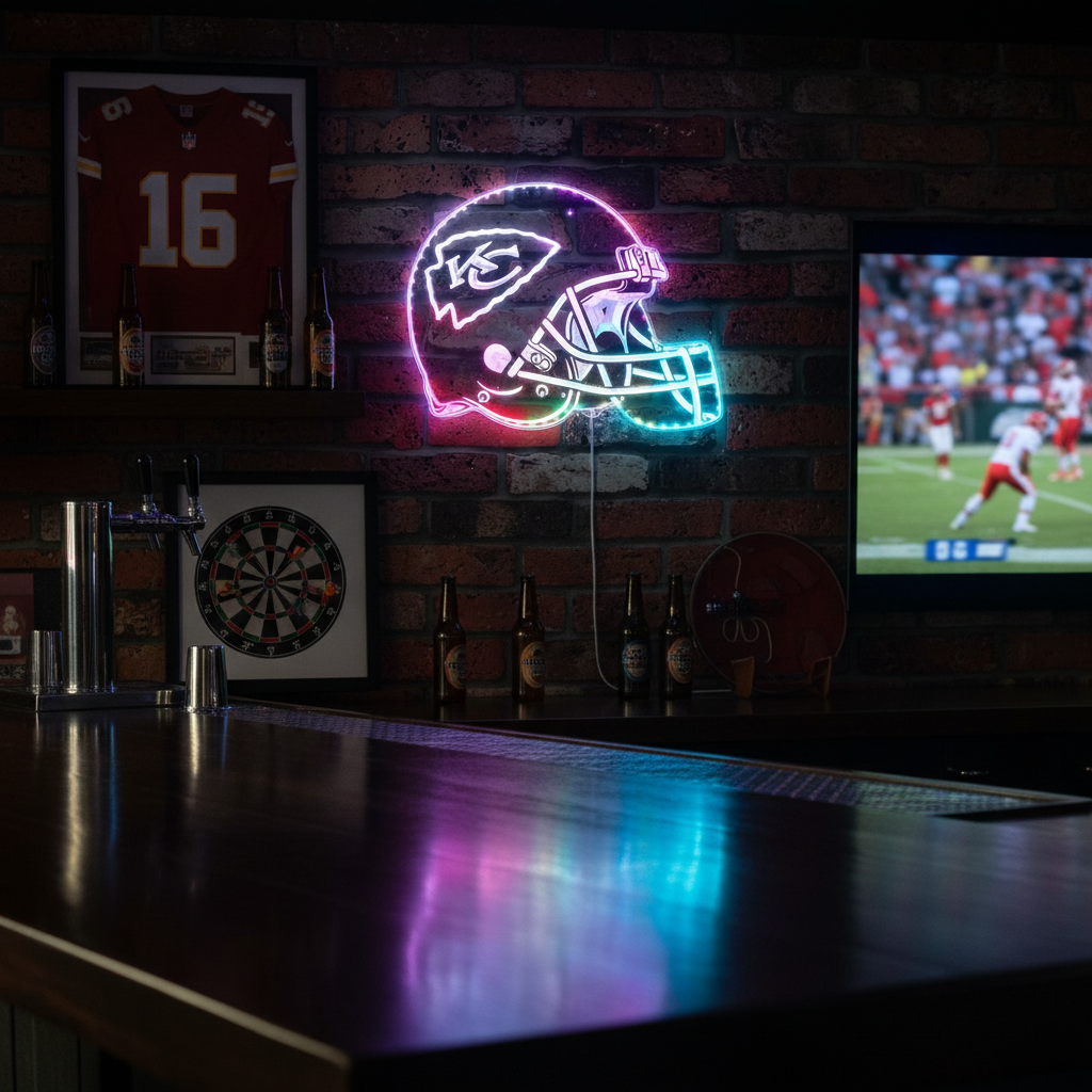 NFL Kansas City Chiefs Football Neon LED Sign with Dynamic RGB Colors