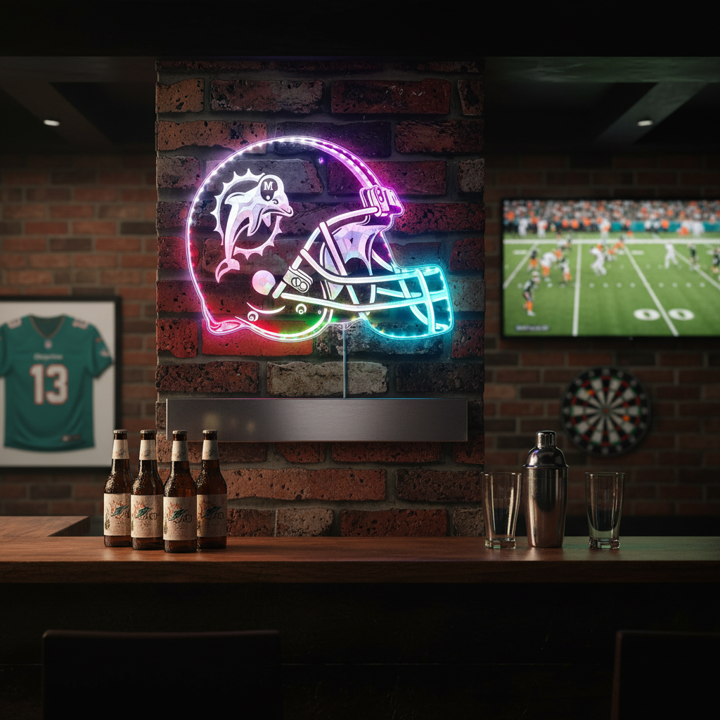 NFL Miami Dolphins Football Sport Neon LED Sign with Dynamic RGB Colors