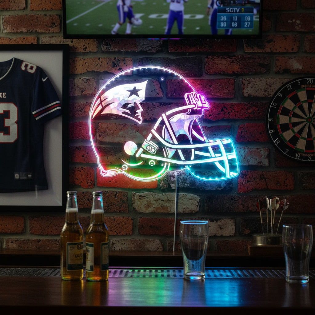 NFL New England Patriots Football Neon LED Sign with Dynamic RGB Colors