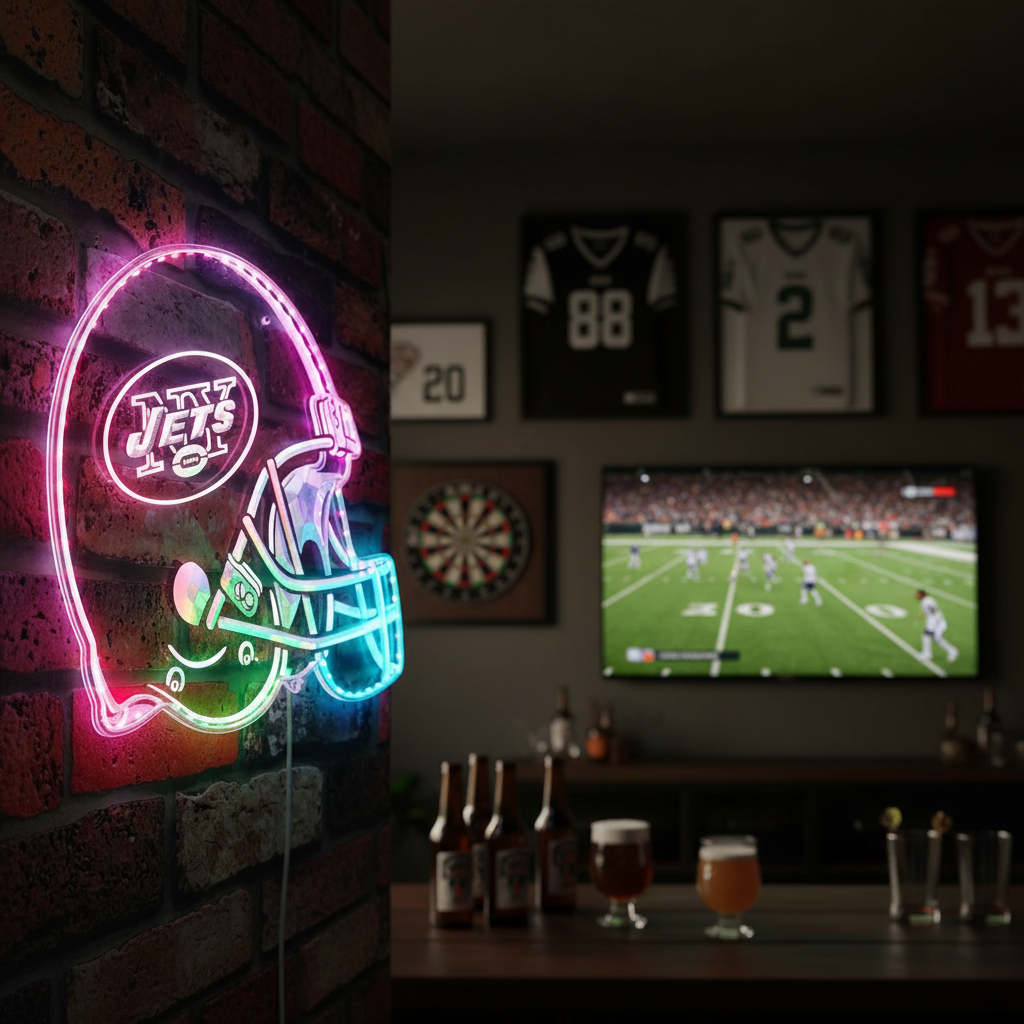 NFL New York Jets Football Club Neon LED Sign with Dynamic RGB Colors